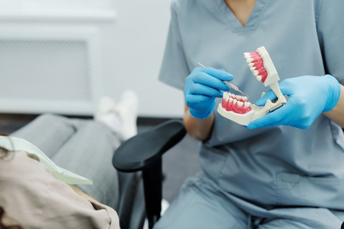 TMJ jaw pain dentist CBD Belapur explaining jaw model to patient